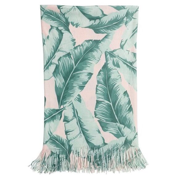 The Emily & Meritt Pottery Barn PB Teen Printed Palms Tropical soft Throw green - Picture 1 of 8